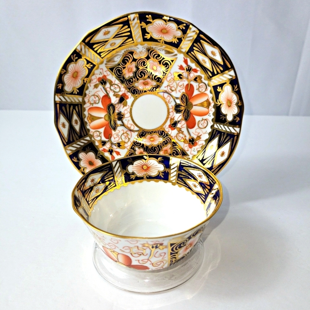 Antique Royal Crown Derby Imari Teacup & Saucer 2451 Cobalt Blue Set